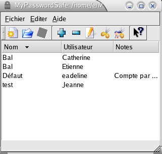 Screenshot of MyPasswordSafe's main window