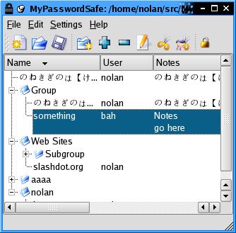 Screenshot of MyPasswordSafe's main window